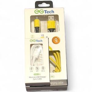 EGTech Micro USB Cable 2-Pack 3FT+9FT Fast Charge Android Open Box‎ Lot
